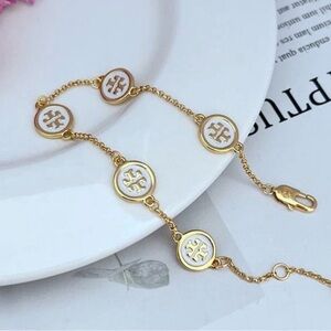 Gold Chain Bracelet with White Logo Medallions -brand new with tags, Tory Burch